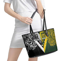 Aotearoa Australia Rugby Leather Tote Bag Maori and Aboriginal Art Sporty Style - Polynesian Pride