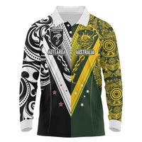 Aotearoa Australia Rugby Custom Long Sleeve Polo Shirt Maori and Aboriginal Art Sporty Style - Polynesian Pride