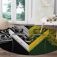 Aotearoa Australia Rugby Round Carpet Maori and Aboriginal Art Sporty Style - Polynesian Pride