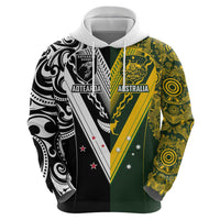 Aotearoa Australia Rugby Custom Zip Hoodie Maori and Aboriginal Art Sporty Style - Polynesian Pride