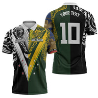Aotearoa Australia Rugby Custom Zipper Polo Shirt Maori and Aboriginal Art Sporty Style - Polynesian Pride