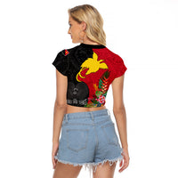Papua New Guinea Raglan Cropped T Shirt Birds Of Paradise Mix Tropical Flower Polynesian Pattern LT03 - Polynesian Pride
