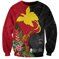 Papua New Guinea Sweatshirt Birds Of Paradise Mix Tropical Flower Polynesian Pattern LT03 Unisex Red - Polynesian Pride