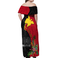 Custom Papua New Guinea Off Shoulder Maxi Dress Birds Of Paradise Mix Tropical Flower Polynesian Pattern LT03 - Polynesian Pride