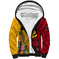Papua New Guinea Sherpa Hoodie Birds Of Paradise Mix Tropical Flower Polynesian Pattern LT03 Unisex Yellow - Polynesian Pride
