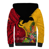 Custom Papua New Guinea Sherpa Hoodie Birds Of Paradise Mix Tropical Flower Polynesian Pattern LT03 - Polynesian Pride