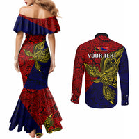 Custom Papua New Guinea Central Province Couples Matching Mermaid Dress and Long Sleeve Button Shirts PNG Birds Of Paradise Polynesian Arty Style LT03 - Polynesian Pride