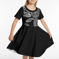 Hawaiian Reef Triggerfish Kid Short Sleeve Dress Polynesian Art with Tribal Humuhumunukunukuapua'a LT03 - Polynesian Pride