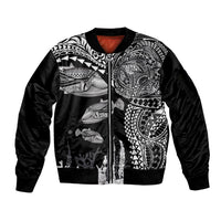Hawaiian Reef Triggerfish Sleeve Zip Bomber Jacket Polynesian Art with Tribal Humuhumunukunukuapua'a LT03 Unisex Black - Polynesian Pride