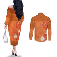 International Day for the Elimination of Violence Against Women Couples Matching Off The Shoulder Long Sleeve Dress and Long Sleeve Button Shirt Polynesian Pattern