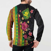 Hawaiian Independence Day Button Sweatshirt Kanaka Maoli Symbols With Tapa Motifs and Tropical Plants - Polynesian Pride