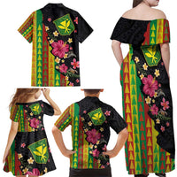Hawaiian Independence Day Family Matching Off Shoulder Maxi Dress and Hawaiian Shirt Kanaka Maoli Symbols With Tapa Motifs and Tropical Plants - Polynesian Pride