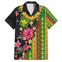 Hawaiian Independence Day Family Matching Puletasi and Hawaiian Shirt Kanaka Maoli Symbols With Tapa Motifs and Tropical Plants - Polynesian Pride