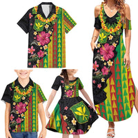 Hawaiian Independence Day Family Matching Summer Maxi Dress and Hawaiian Shirt Kanaka Maoli Symbols With Tapa Motifs and Tropical Plants - Polynesian Pride