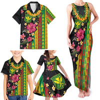 Hawaiian Independence Day Family Matching Tank Maxi Dress and Hawaiian Shirt Kanaka Maoli Symbols With Tapa Motifs and Tropical Plants - Polynesian Pride