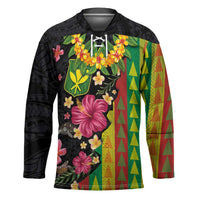 Hawaiian Independence Day Hockey Jersey Kanaka Maoli Symbols With Tapa Motifs and Tropical Plants - Polynesian Pride