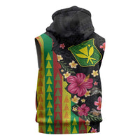 Hawaiian Independence Day Sleeveless Zip Hoodie Kanaka Maoli Symbols With Tapa Motifs and Tropical Plants - Polynesian Pride
