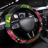 Hawaiian Independence Day Steering Wheel Cover Kanaka Maoli Symbols With Tapa Motifs and Tropical Plants - Polynesian Pride
