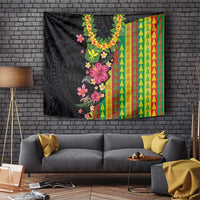 Hawaiian Independence Day Tapestry Kanaka Maoli Symbols With Tapa Motifs and Tropical Plants - Polynesian Pride