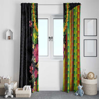 Hawaiian Independence Day Window Curtain Kanaka Maoli Symbols With Tapa Motifs and Tropical Plants - Polynesian Pride