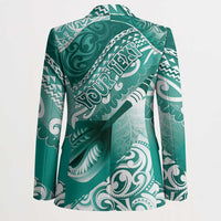 Personalised New Zealand Aotearoa Darts Masters Blazer Maori Art Tattoo with Tribal Dart Symbol Teal Color - Polynesian Pride