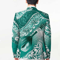 Personalised New Zealand Aotearoa Darts Masters Blazer Maori Art Tattoo with Tribal Dart Symbol Teal Color - Polynesian Pride