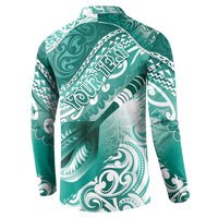 Personalised New Zealand Aotearoa Darts Masters Button Sweatshirt Maori Art Tattoo with Tribal Dart Symbol Teal Color - Polynesian Pride