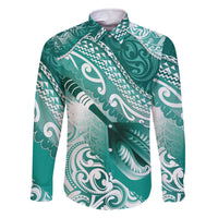 Personalised New Zealand Aotearoa Darts Masters Family Matching Off The Shoulder Long Sleeve Dress and Hawaiian Shirt Maori Art Tattoo with Tribal Dart Symbol Teal Color - Polynesian Pride
