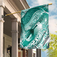 Personalised New Zealand Aotearoa Darts Masters Garden Flag Maori Art Tattoo with Tribal Dart Symbol Teal Color - Polynesian Pride