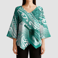 Personalised New Zealand Aotearoa Darts Masters Kimono Sleeve Blouse Maori Art Tattoo with Tribal Dart Symbol Teal Color - Polynesian Pride