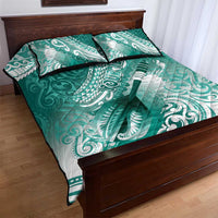 Personalised New Zealand Aotearoa Darts Masters Quilt Bed Set Maori Art Tattoo with Tribal Dart Symbol Teal Color - Polynesian Pride
