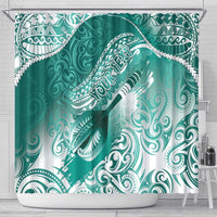 Personalised New Zealand Aotearoa Darts Masters Shower Curtain Maori Art Tattoo with Tribal Dart Symbol Teal Color - Polynesian Pride