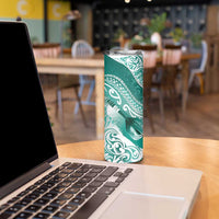Personalised New Zealand Aotearoa Darts Masters Skinny Tumbler Maori Art Tattoo with Tribal Dart Symbol Teal Color - Polynesian Pride