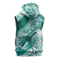 Personalised New Zealand Aotearoa Darts Masters Sleeveless Hoodie Maori Art Tattoo with Tribal Dart Symbol Teal Color - Polynesian Pride
