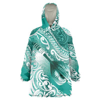 Personalised New Zealand Aotearoa Darts Masters Wearable Blanket Hoodie Maori Art Tattoo with Tribal Dart Symbol Teal Color - Polynesian Pride