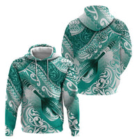 Personalised New Zealand Aotearoa Darts Masters Zip Hoodie Maori Art Tattoo with Tribal Dart Symbol Teal Color - Polynesian Pride