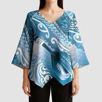 Personalised New Zealand Aotearoa Darts Masters Kimono Sleeve Blouse Maori Art Tattoo with Tribal Dart Symbol Blue - Polynesian Pride