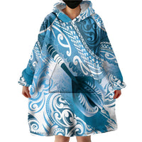 Personalised New Zealand Aotearoa Darts Masters Wearable Blanket Hoodie Maori Art Tattoo with Tribal Dart Symbol Blue - Polynesian Pride