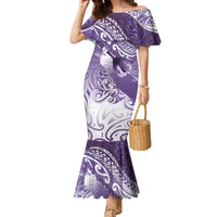 Personalised New Zealand Aotearoa Darts Masters Family Matching Mermaid Dress and Hawaiian Shirt Maori Art Tattoo with Tribal Dart Symbol Purple - Polynesian Pride