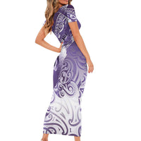 Personalised New Zealand Aotearoa Darts Masters Family Matching Short Sleeve Bodycon Dress and Hawaiian Shirt Maori Art Tattoo with Tribal Dart Symbol Purple - Polynesian Pride