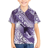 Personalised New Zealand Aotearoa Darts Masters Family Matching Summer Maxi Dress and Hawaiian Shirt Maori Art Tattoo with Tribal Dart Symbol Purple - Polynesian Pride