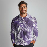 Personalised New Zealand Aotearoa Darts Masters Long Sleeve Polo Shirt Maori Art Tattoo with Tribal Dart Symbol Purple - Polynesian Pride