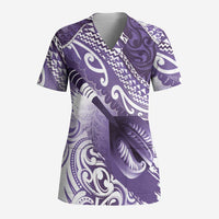 Personalised New Zealand Aotearoa Darts Masters Scrub Top Maori Art Tattoo with Tribal Dart Symbol Purple - Polynesian Pride