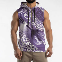 Personalised New Zealand Aotearoa Darts Masters Sleeveless Zip Hoodie Maori Art Tattoo with Tribal Dart Symbol Purple - Polynesian Pride