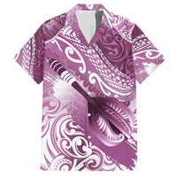 Personalised New Zealand Aotearoa Darts Masters Family Matching Off Shoulder Maxi Dress and Hawaiian Shirt Maori Art Tattoo with Tribal Dart Symbol Pink - Polynesian Pride