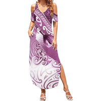 Personalised New Zealand Aotearoa Darts Masters Summer Maxi Dress Maori Art Tattoo with Tribal Dart Symbol Pink - Polynesian Pride