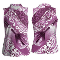 Personalised New Zealand Aotearoa Darts Masters Women Sleeveless Polo Shirt Maori Art Tattoo with Tribal Dart Symbol Pink - Polynesian Pride