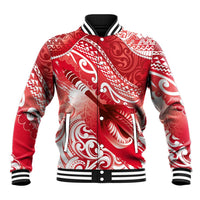 Personalised New Zealand Aotearoa Darts Masters Baseball Jacket Maori Art Tattoo with Tribal Dart Symbol Red - Polynesian Pride