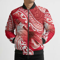 Personalised New Zealand Aotearoa Darts Masters Bomber Puffer Jacket Maori Art Tattoo with Tribal Dart Symbol Red - Polynesian Pride