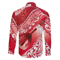 Personalised New Zealand Aotearoa Darts Masters Family Matching Off The Shoulder Long Sleeve Dress and Hawaiian Shirt Maori Art Tattoo with Tribal Dart Symbol Red - Polynesian Pride